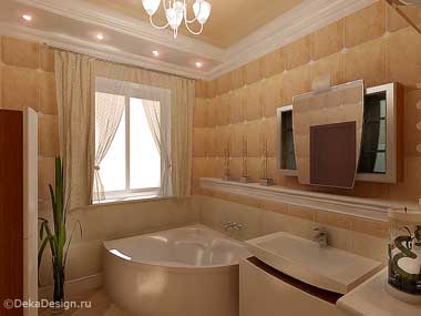 Интерьер ванной комнаты  в контрастных светло-коричневых тонах. Дизайн ванных комнат Боровкова А.А. г.Краснодар
