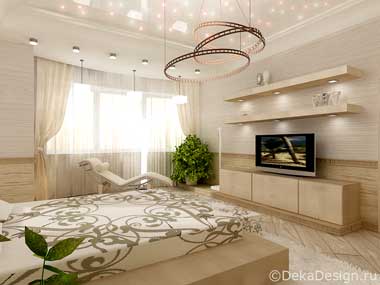 Миниатюра интерьера спальни в бледно-бежевой палитре. Дизайн спален Боровкова А.А.