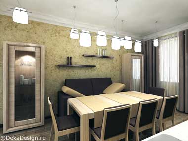 Интерьер кухни спальни в светлых, бледно-салатовых тонах. Дизайн кухни Боровкова А.А.